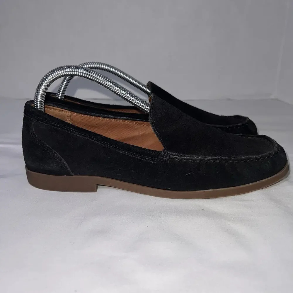 Franco Sarto Gina Loafers Womens Size 8.5 Black Suede Moc Toe Slip On Cushioned